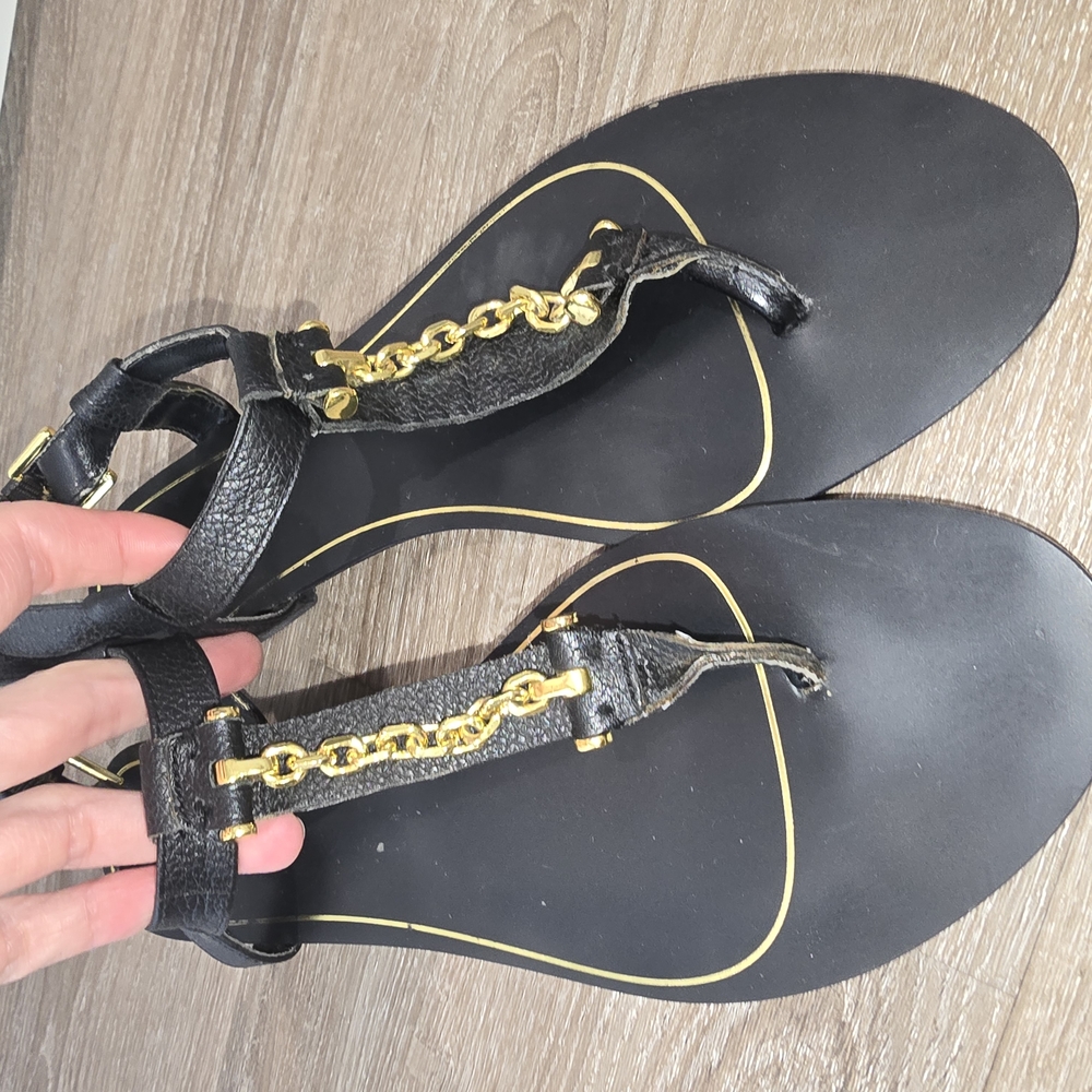 Ralph Lauren Black and Gold Sandals with Chain Detail